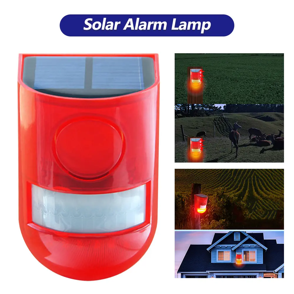 Outdoor Solar Infrared Motion Sensor Alarm 110DB Siren Strobe Light IP65Waterproof Villa Farm Yard Garden Security Alarm System