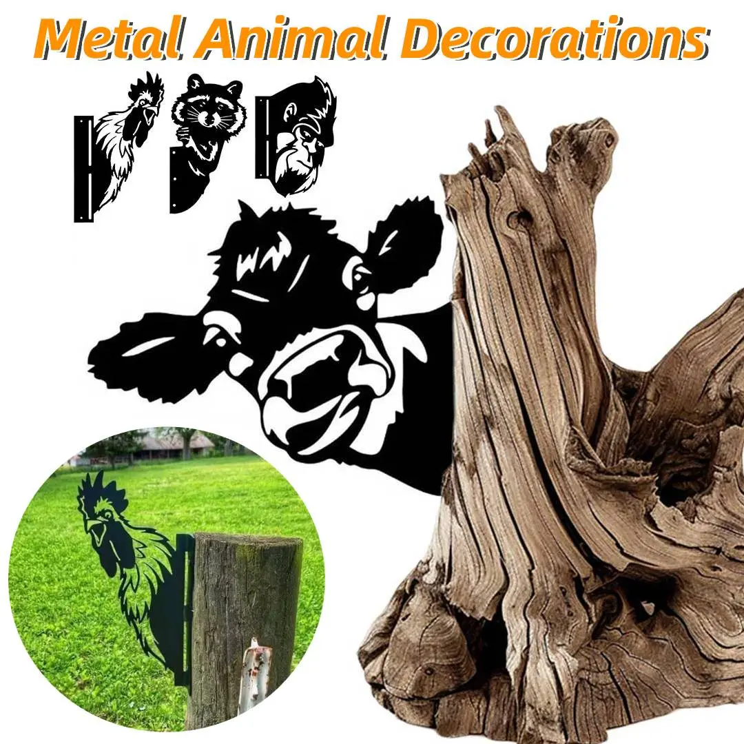 Metal Animal Decorations Wear Resist Yard Art Decorative Stake Rust Proof Animal Tree Steel Decorations for Indoor Potted Plants