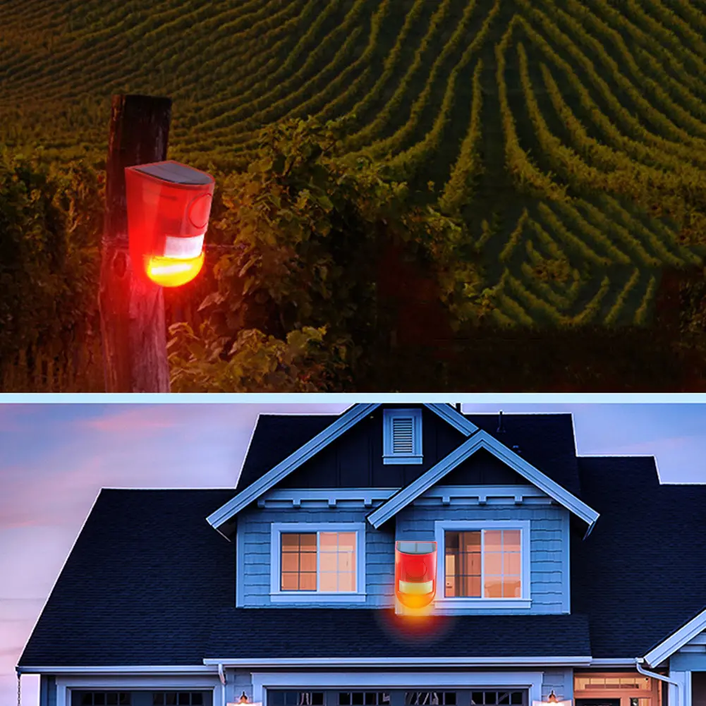 Outdoor Solar Infrared Motion Sensor Alarm 110DB Siren Strobe Light IP65Waterproof Villa Farm Yard Garden Security Alarm System