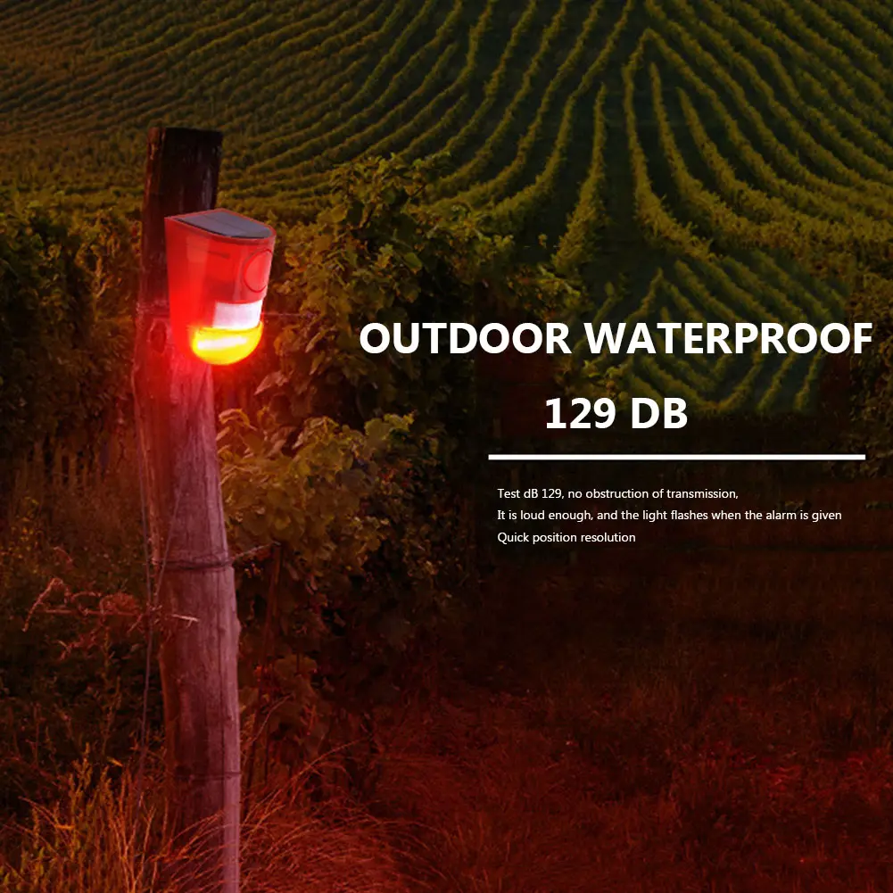 Outdoor Solar Infrared Motion Sensor Alarm 110DB Siren Strobe Light IP65Waterproof Villa Farm Yard Garden Security Alarm System