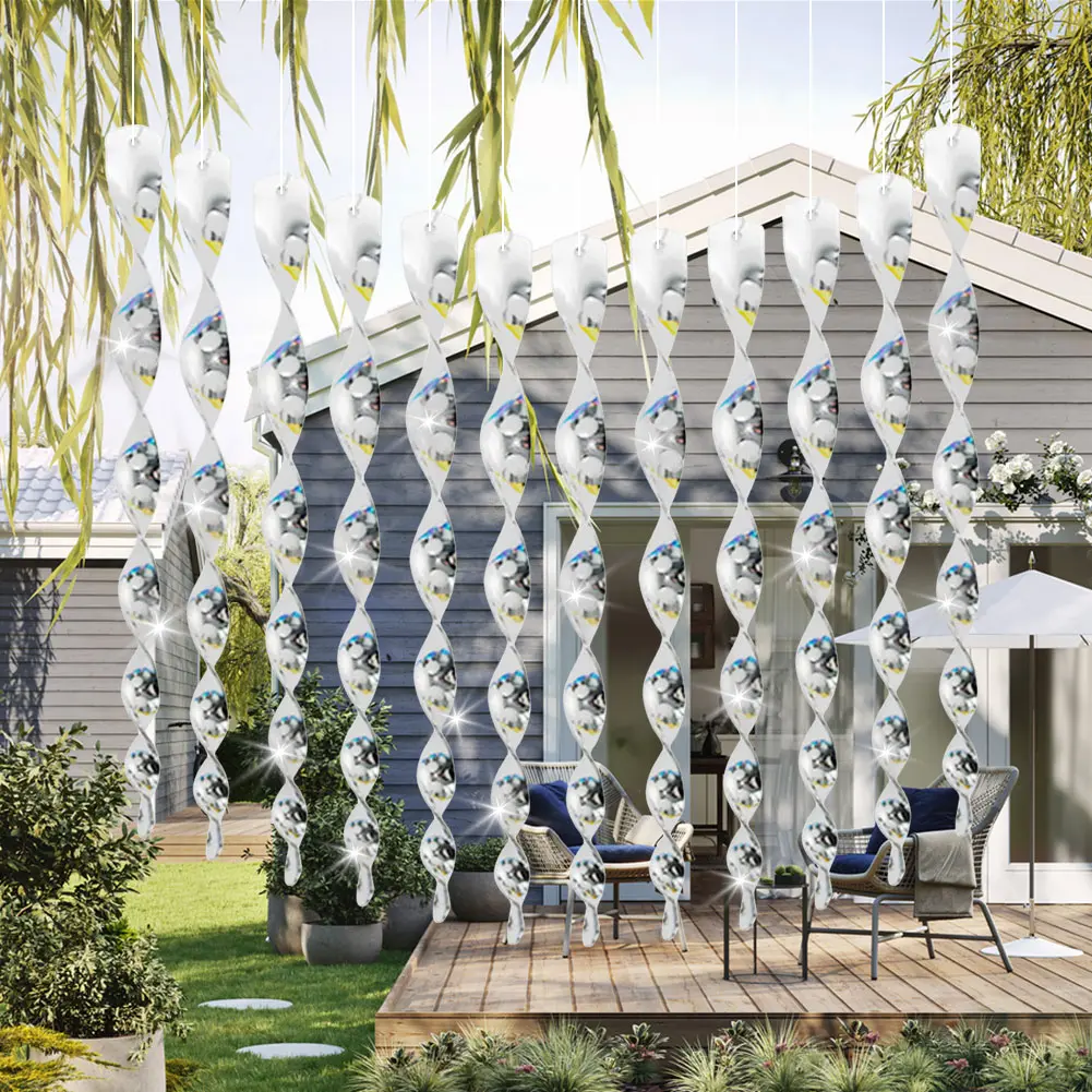 12/24Pcs Bird Repellent Stick Spiral Wind Chimes Bird Repellent Goods Crow Repellent Keep Pigeon Woodpecker Away for Garden Yard