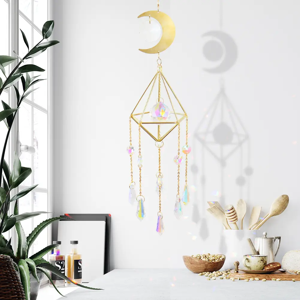 Crystal Catching Light Wind Chime Moon Prism Ball Pointed Bead Flower Jewelry