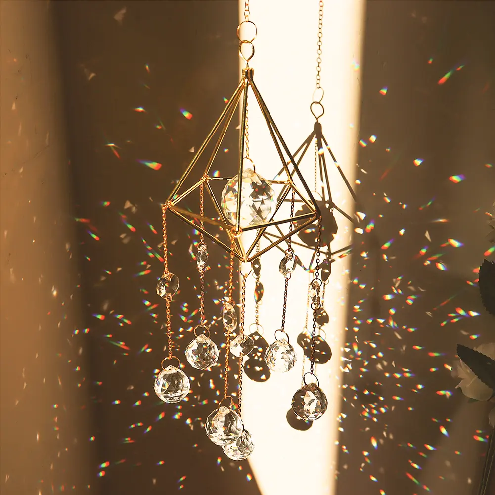 Crystal Catching Light Wind Chime Moon Prism Ball Pointed Bead Flower Jewelry