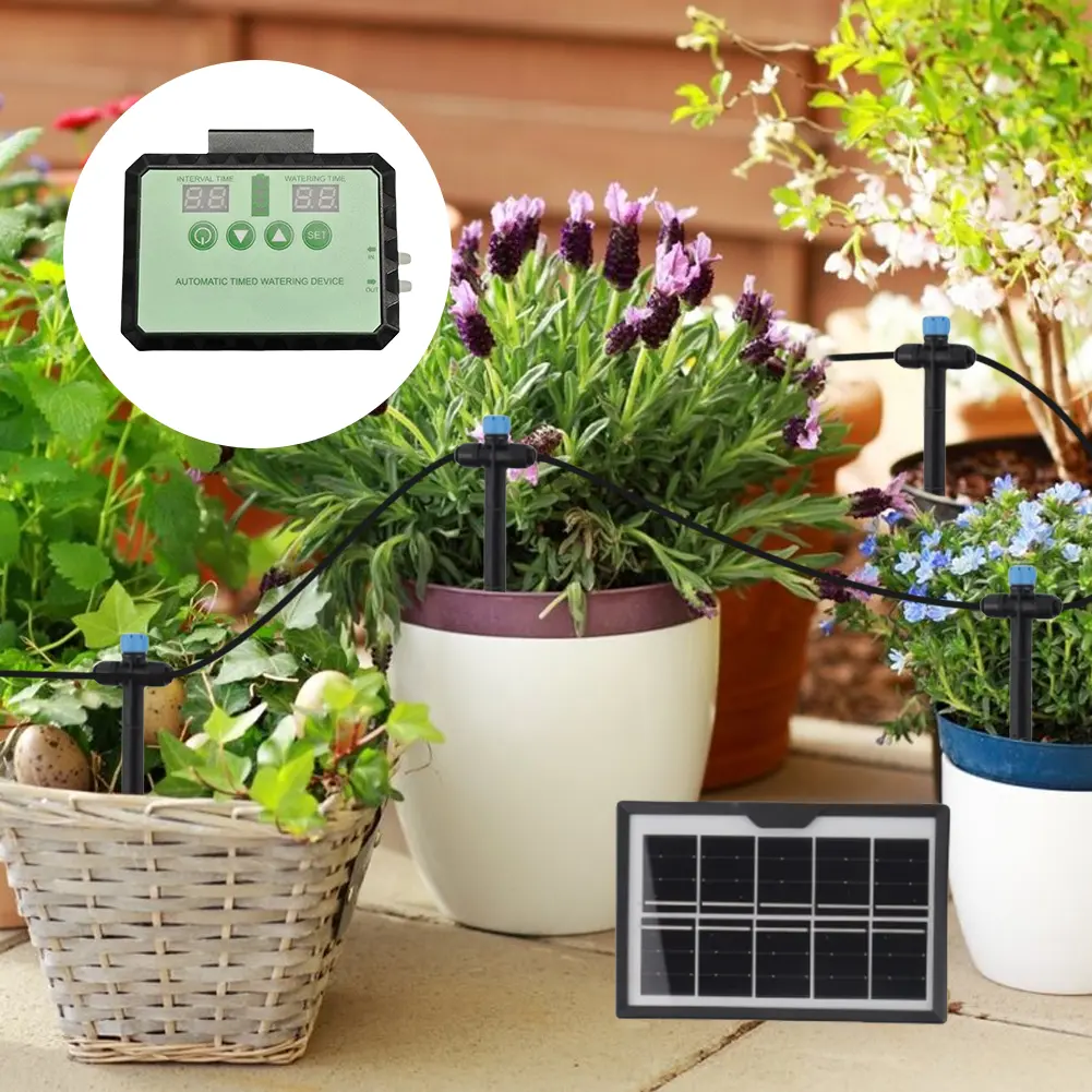 Drip Irrigation Kit Adjustable Solar Drip Irrigation System Solar Powered Plant Water Machine for Terrace Hanging Basket Potted