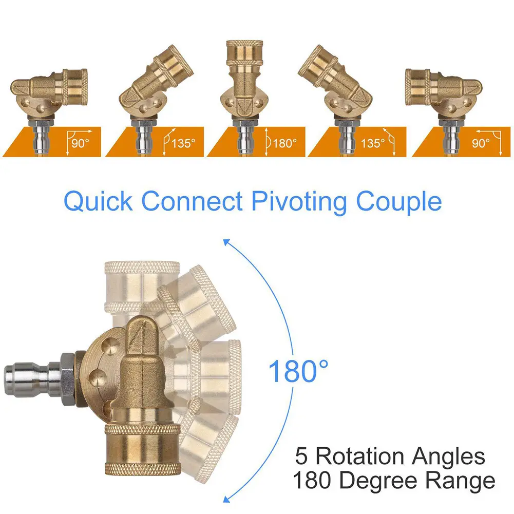 1/4 Adjustable Joint with 10Pcs O-Rings 180 Degree 1/4 Inch Quick Connect Pivoting Coupler 5 Angles for High-Pressure Car Washer