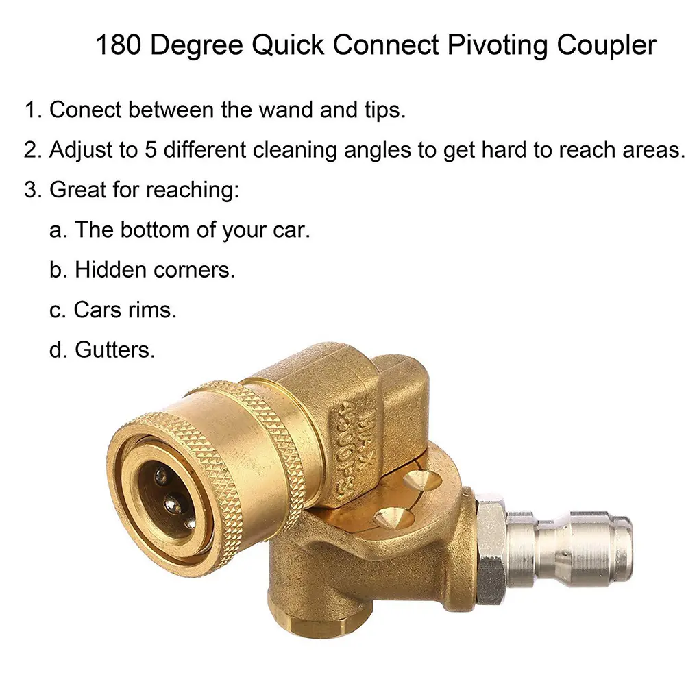 1/4 Adjustable Joint with 10Pcs O-Rings 180 Degree 1/4 Inch Quick Connect Pivoting Coupler 5 Angles for High-Pressure Car Washer