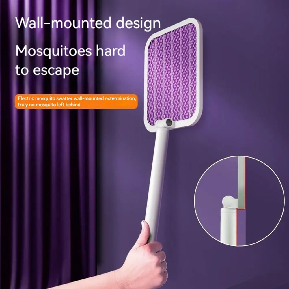 Electric Fly Swatter Racket with Powerful Mosquitoes Trap Lamp Retractable Rechargeable Mosquito Killer with 3-Layer Safety Mesh