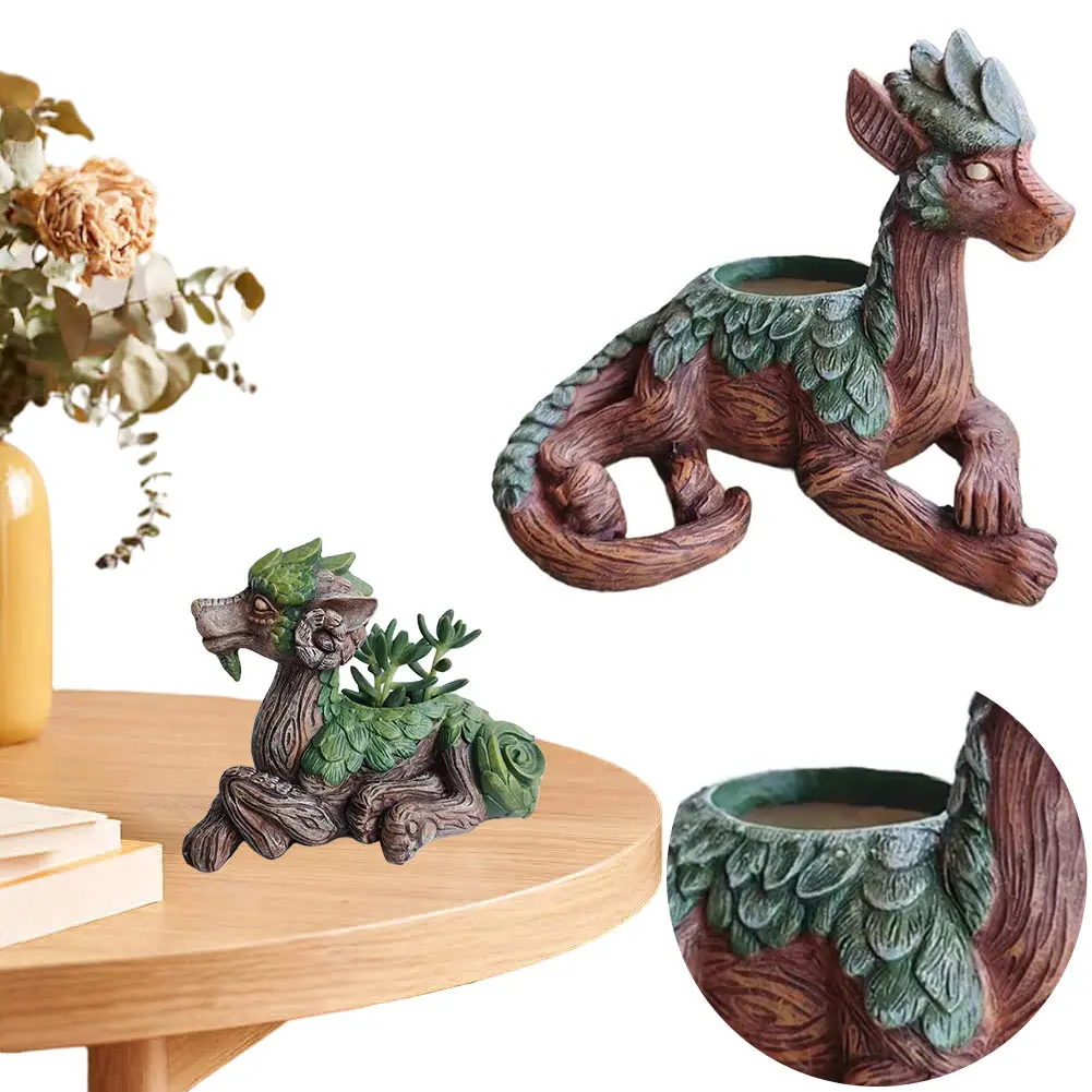 Dragon Tree Succulent Planter Resin Garden Statue Unique Succulent Pot Gift for Nature Lovers