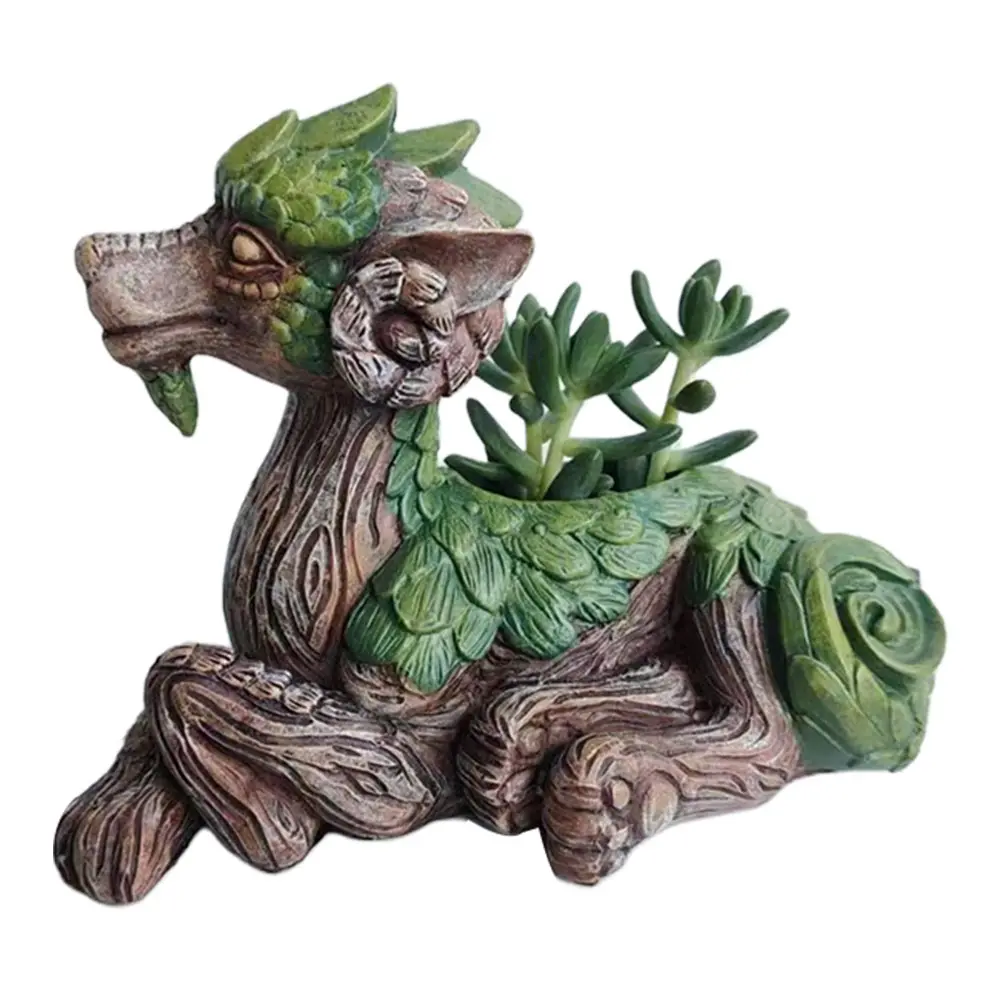 Dragon Tree Succulent Planter Resin Garden Statue Unique Succulent Pot Gift for Nature Lovers