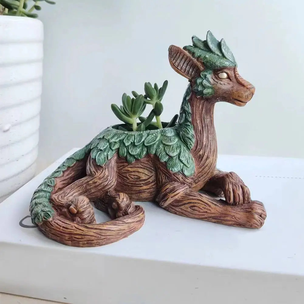 Dragon Tree Succulent Planter Resin Garden Statue Unique Succulent Pot Gift for Nature Lovers