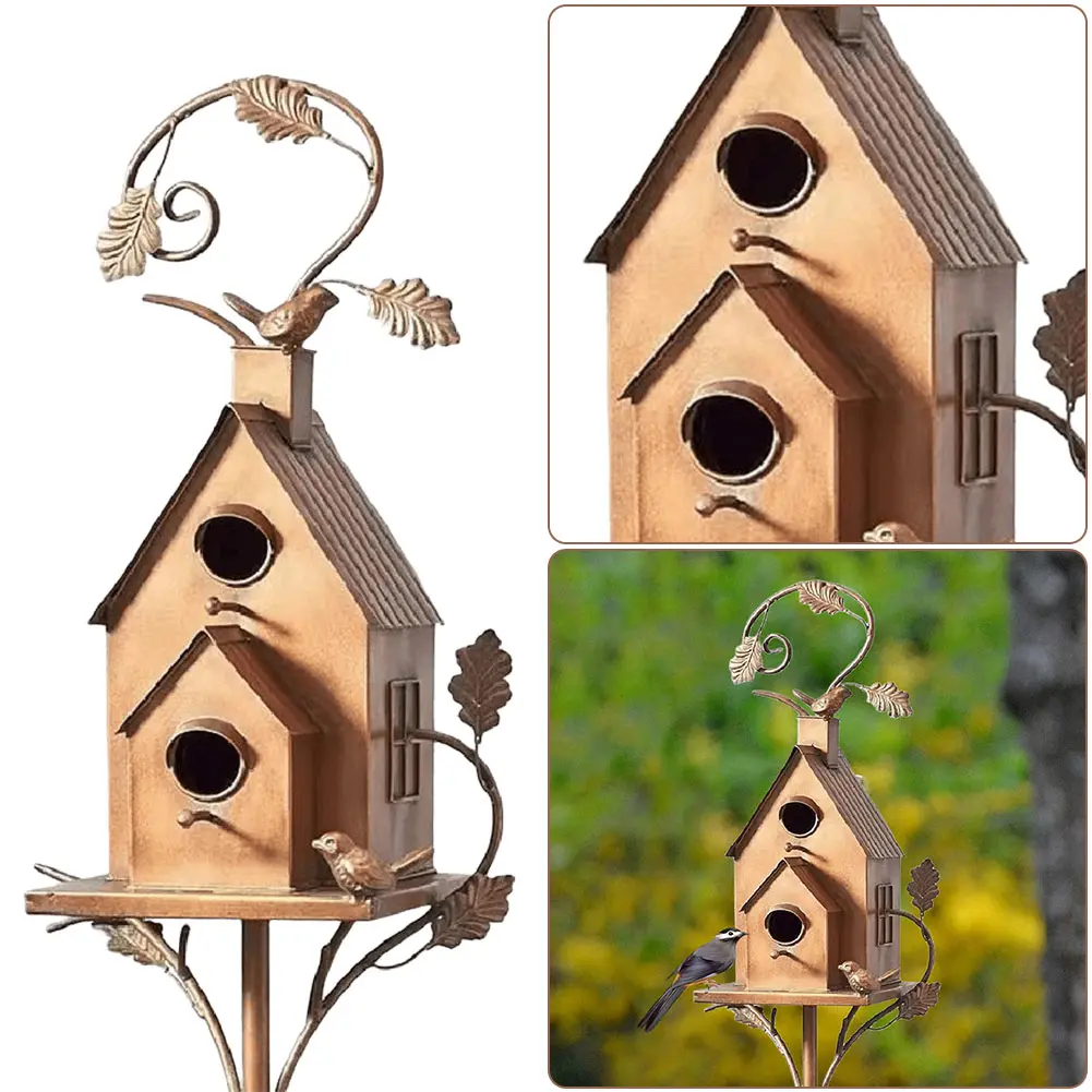 Birdhouse Garden Stakes Garden Outdoor Metal Birdhouse Decoration Metal Birdhouse Stake for Outdoor Yard Garden Decor
