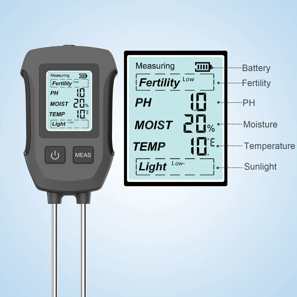 5 in 1 Digital Soil Tester Fertility/Moisture/PH/Temperature/Sunlight Meter Plant Doctor Detector for Flower Plants Garden Lawn