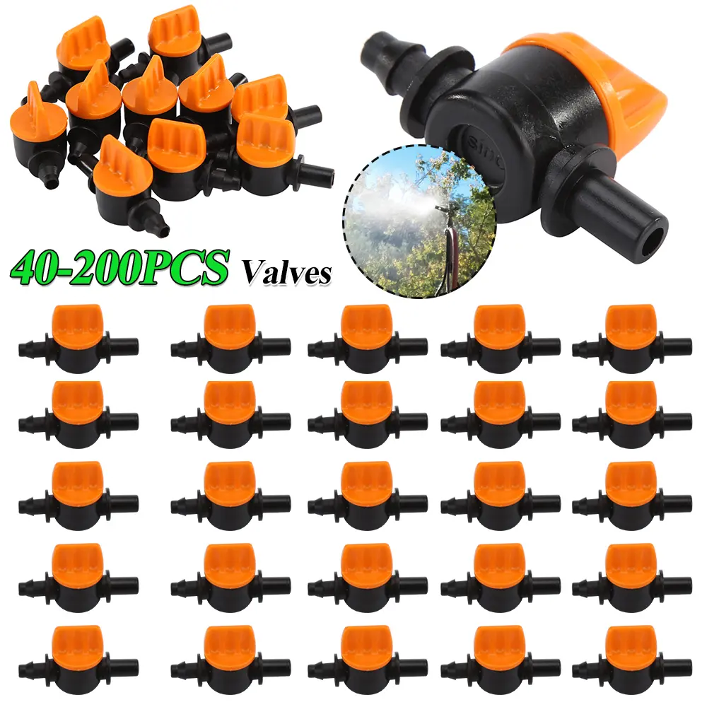 40-200PCS Hose Valve Garden Tap Garden Drip Irrigation Fittings Pipe Connectors Water Valve 4/7mm Water Flow Control Valve Parts