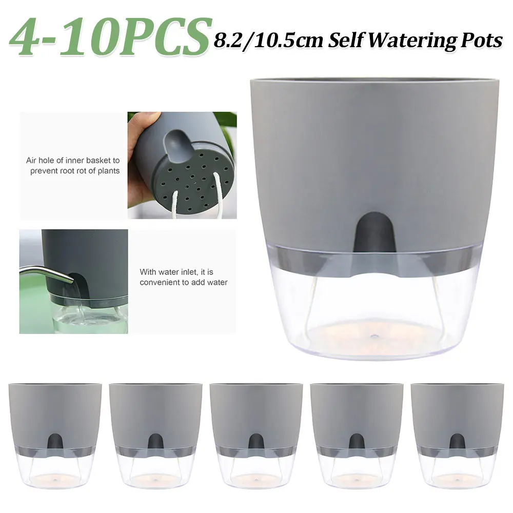 4-10PCS Self Watering Plastic Flower Pot Double Layer Hydroponics Plants Bonsai Pot Vases Succulent Potted Planters Home Office