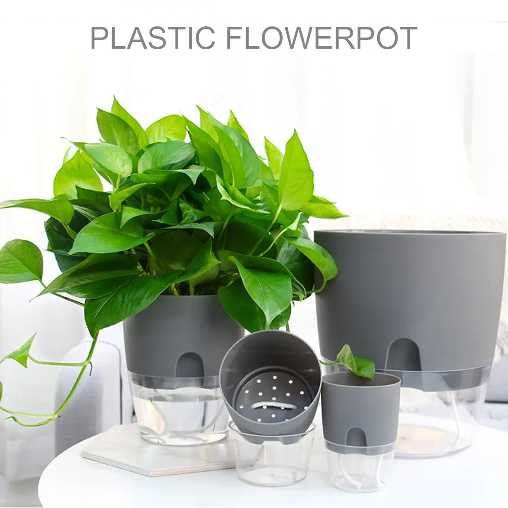 4-10PCS Self Watering Plastic Flower Pot Double Layer Hydroponics Plants Bonsai Pot Vases Succulent Potted Planters Home Office