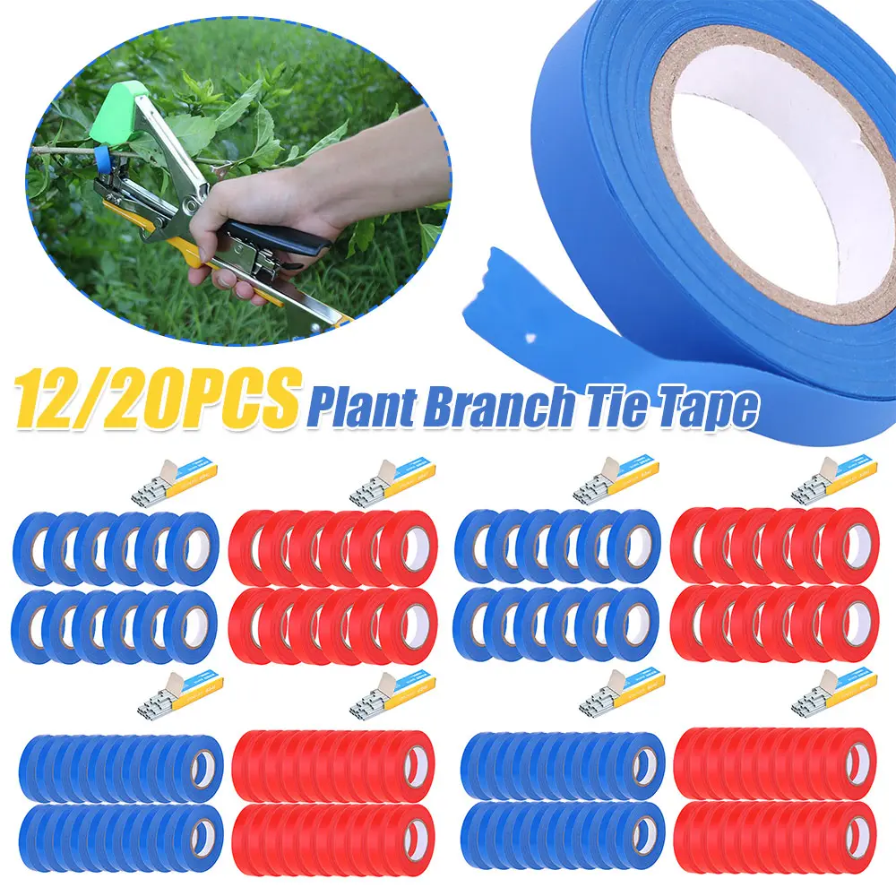 12/20PCS Plant Branch Tie Tape Hand Tying Binding Tools with 1 Box Staple For Garden Tying Machine Vegetable Fruit Tree Tapenter