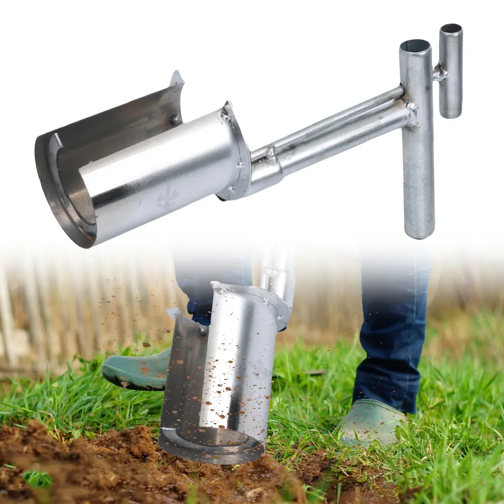 Bulb Planter Tool Plant and Fruit Tree Seedling Transplanter T-Style Handle Lawn Aerator for Planting Digging Transplanting