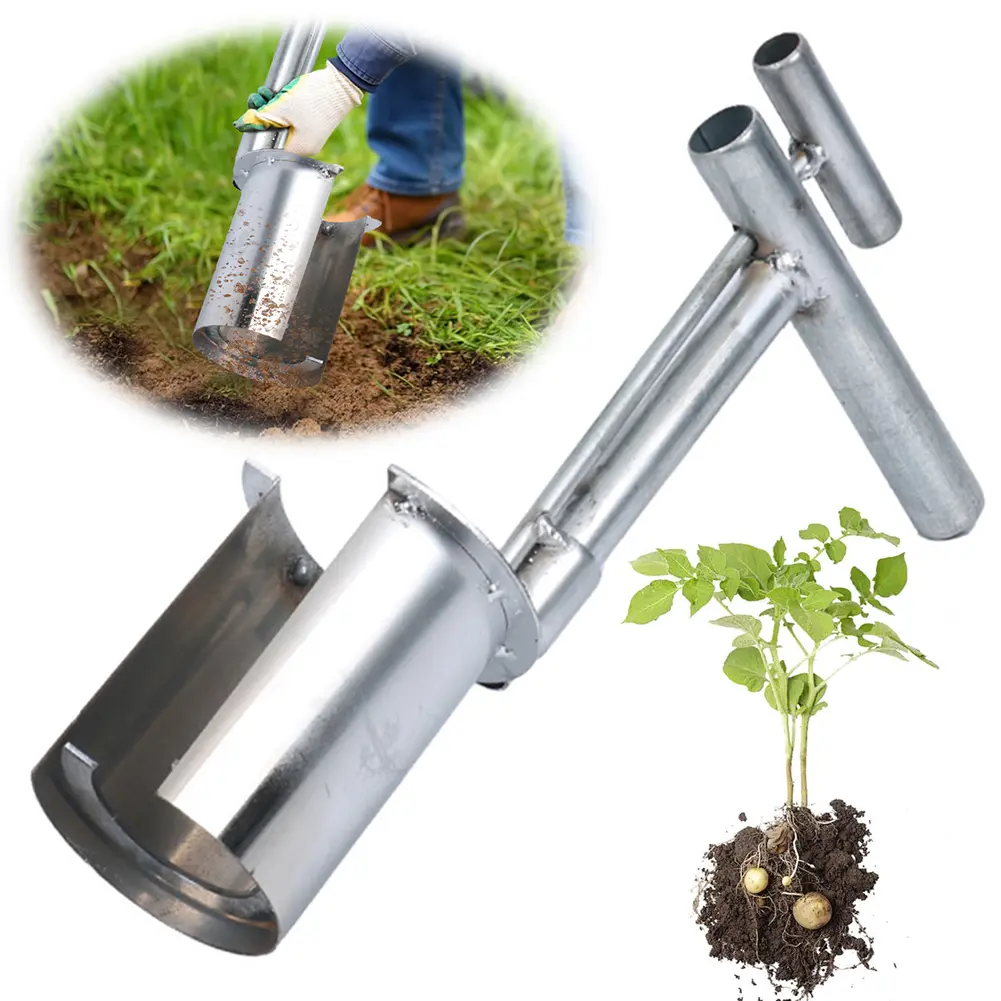 Bulb Planter Tool Plant and Fruit Tree Seedling Transplanter T-Style Handle Lawn Aerator for Planting Digging Transplanting