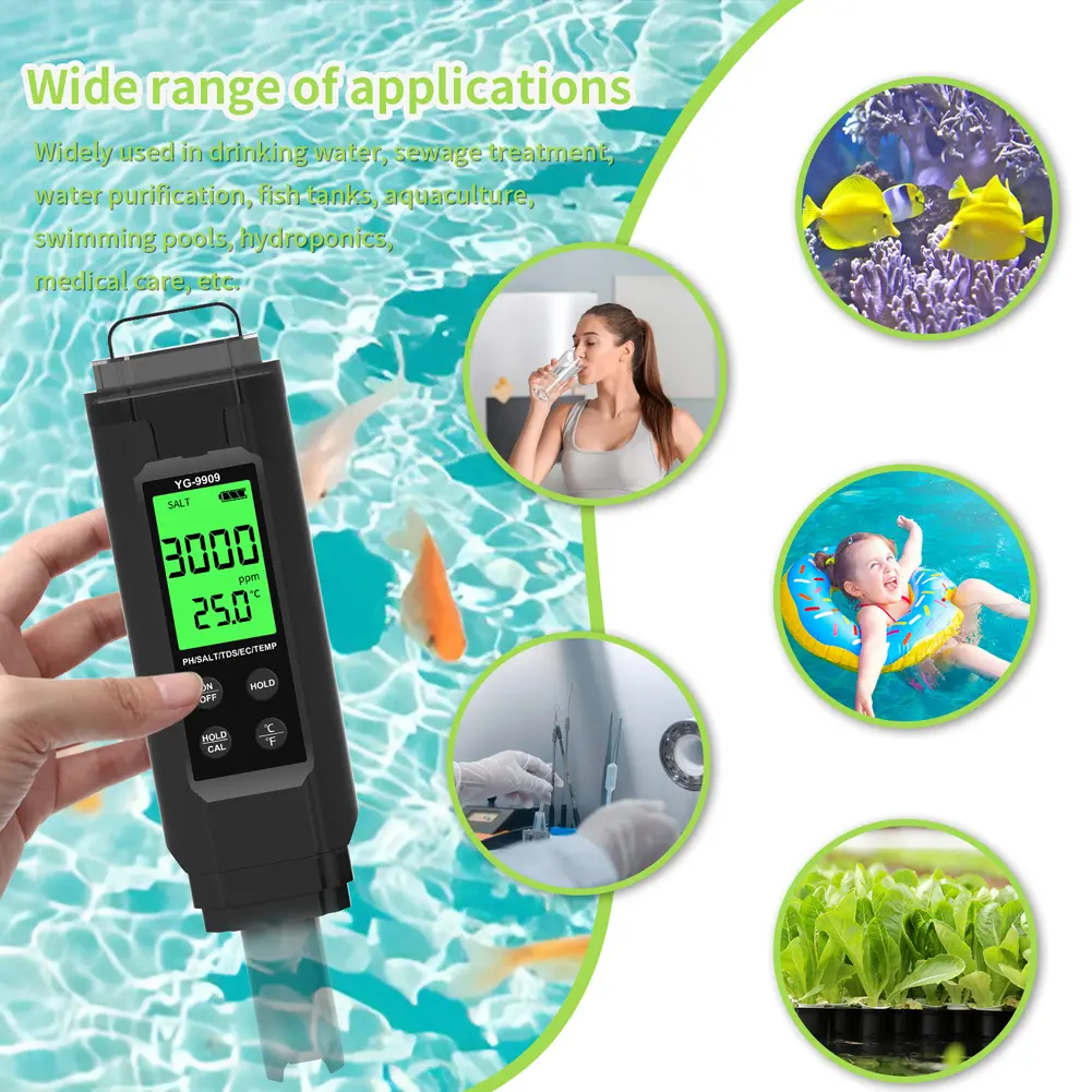 5 in 1 Digital Water Quality Tester Pen TDS/EC/Temperature/Salinity/PH Meter for Drinking Water Hydroponics Aquariums Pools
