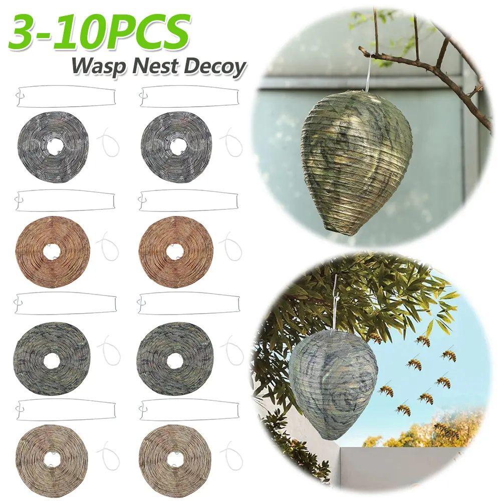 3-10PCS Wasp Nest Decoy Hornets Deterrents Non-Toxic Fake Nest Bee Decoy Beehive Lanterns Hanging Patio Garden Repellent Trap