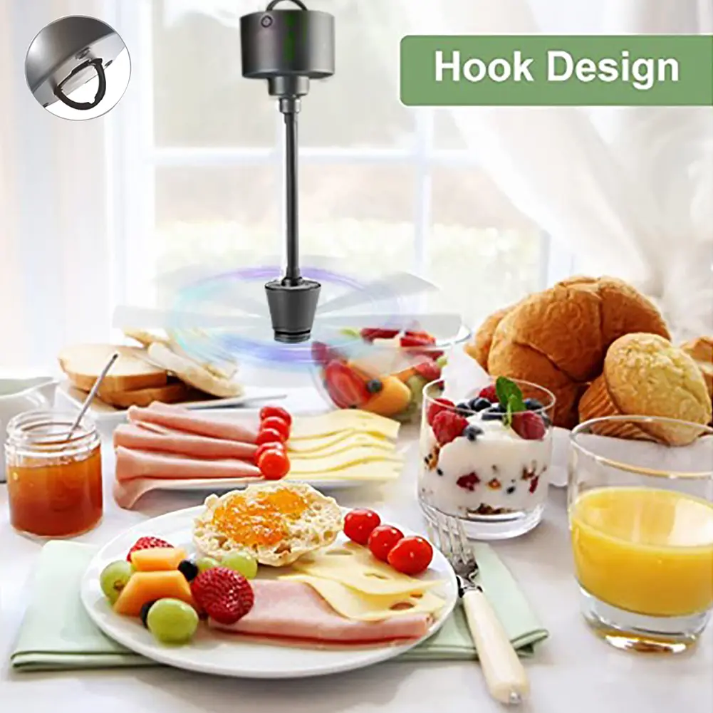 Fly Fans for Tables with Holographic Blades Table Top Fly Fan Portable Picnic Fan with LED Light for Picnic Restaurant Party