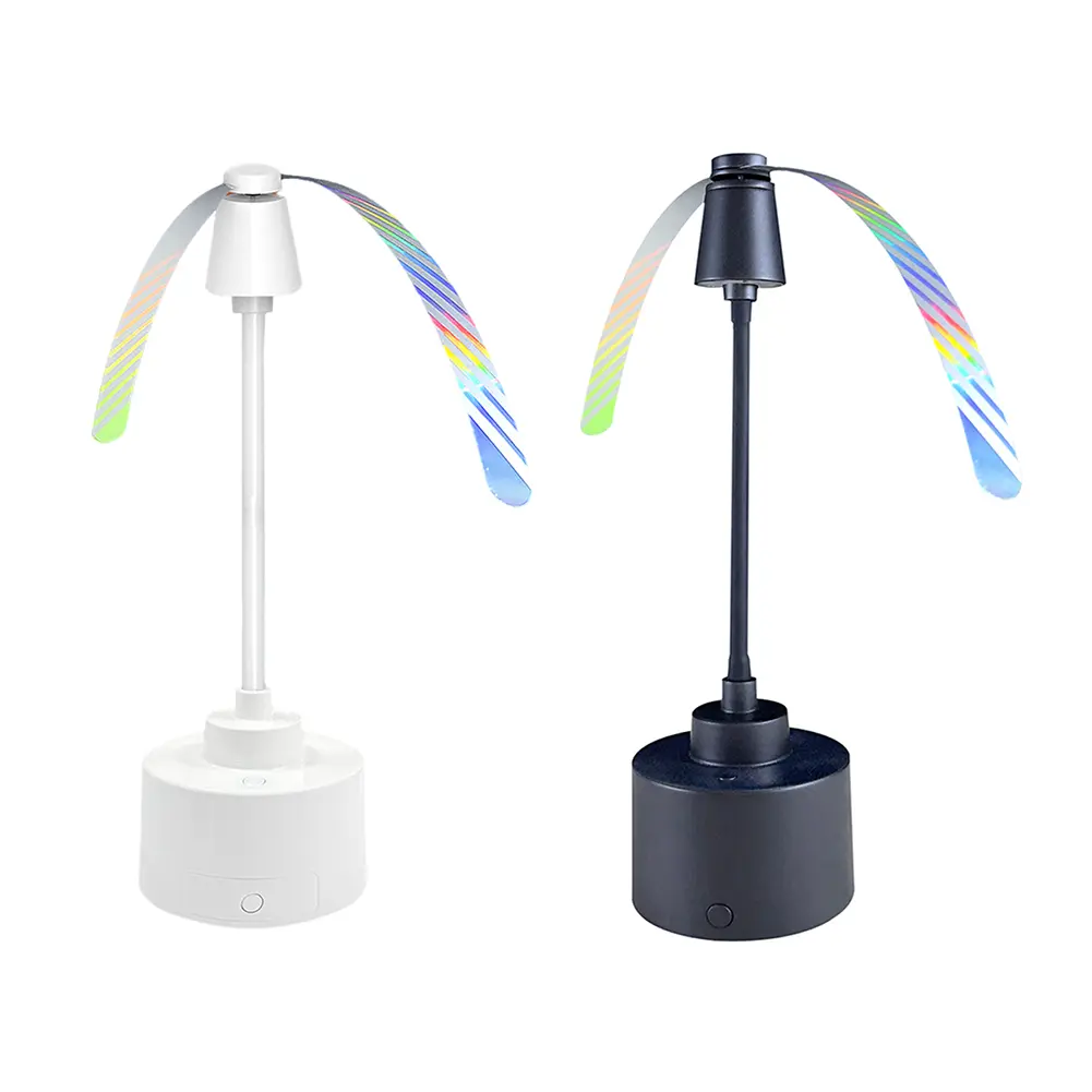 Fly Fans for Tables with Holographic Blades Table Top Fly Fan Portable Picnic Fan with LED Light for Picnic Restaurant Party