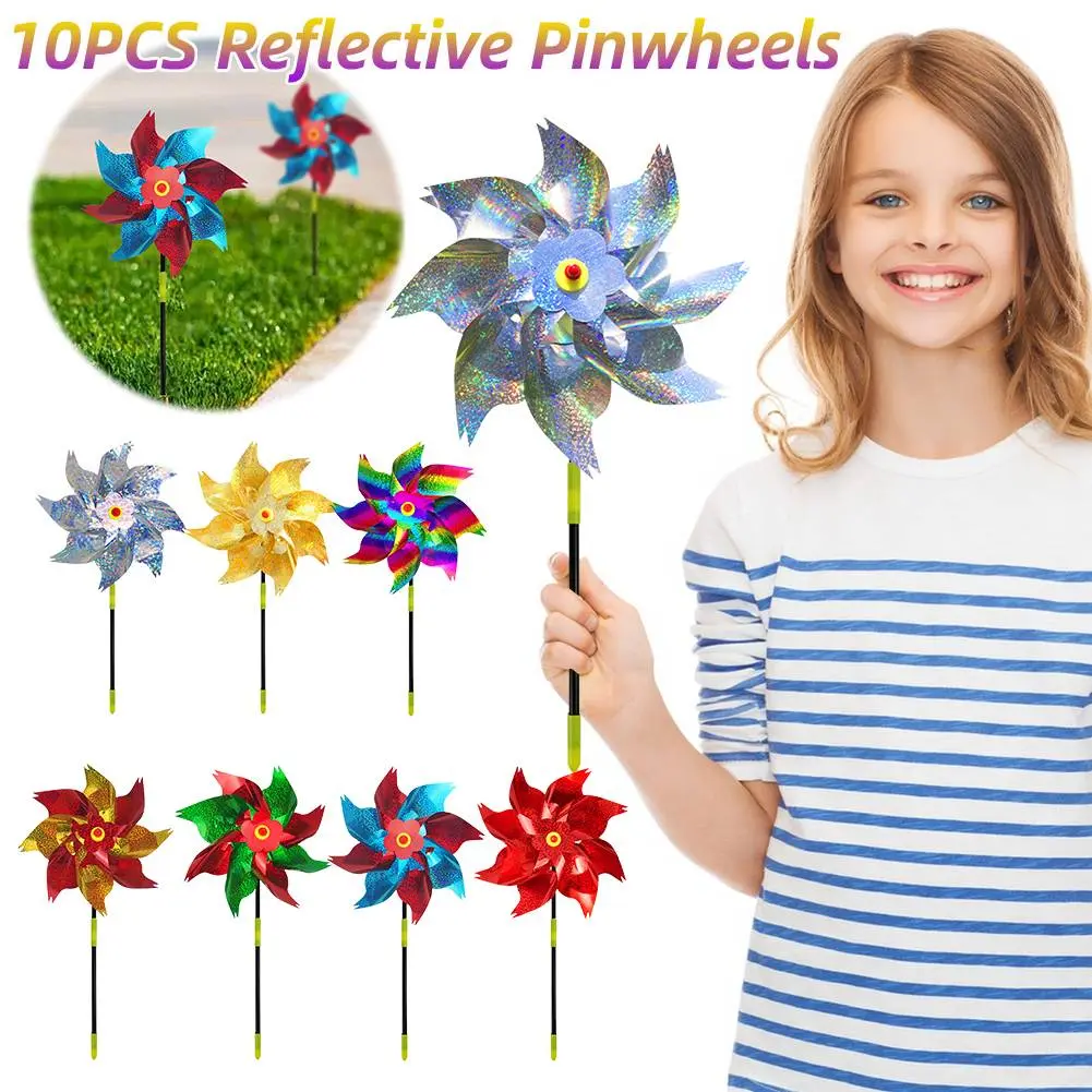 10PCS Bird Repeller Pinwheels Reflective Sparkly Scarecrow Pinwheel Windmill Spinner for Garden Lawn Yard Decor Keep Birds Away