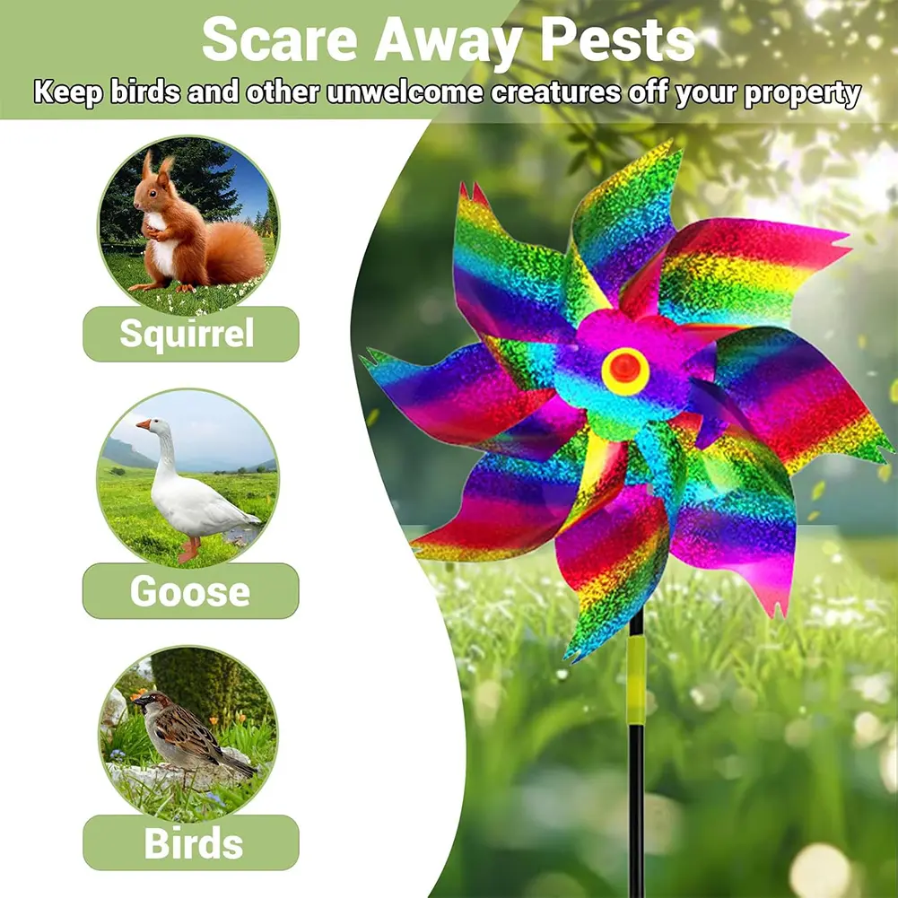 10PCS Bird Repeller Pinwheels Reflective Sparkly Scarecrow Pinwheel Windmill Spinner for Garden Lawn Yard Decor Keep Birds Away