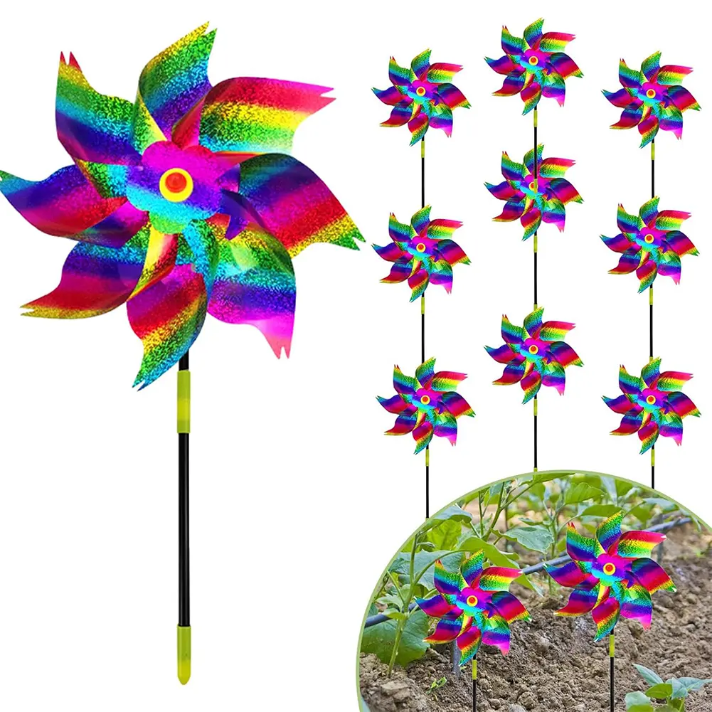 10PCS Bird Repeller Pinwheels Reflective Sparkly Scarecrow Pinwheel Windmill Spinner for Garden Lawn Yard Decor Keep Birds Away
