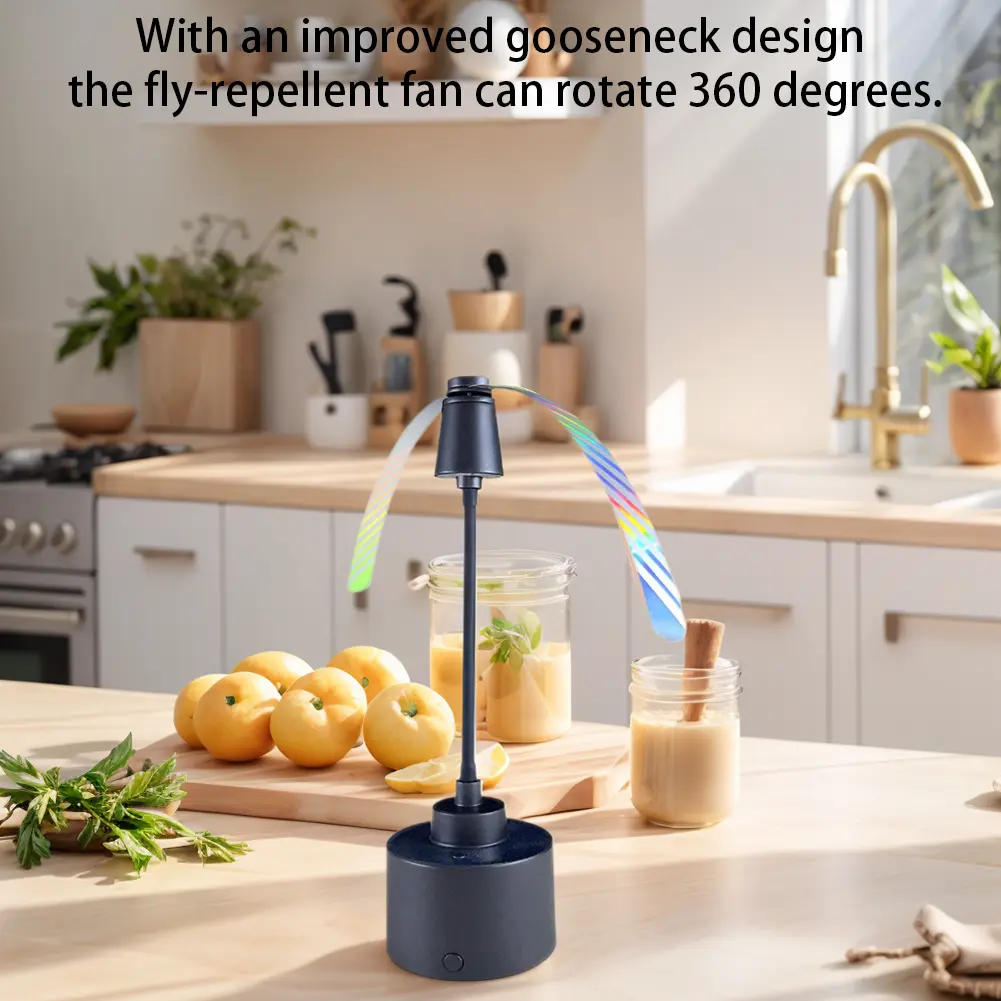 Fly Fans for Tables Fly Repellent Fan Soft Holographic Blades Table Top Fly Fan Hanging Bug Traps for Kitchen Restaurant