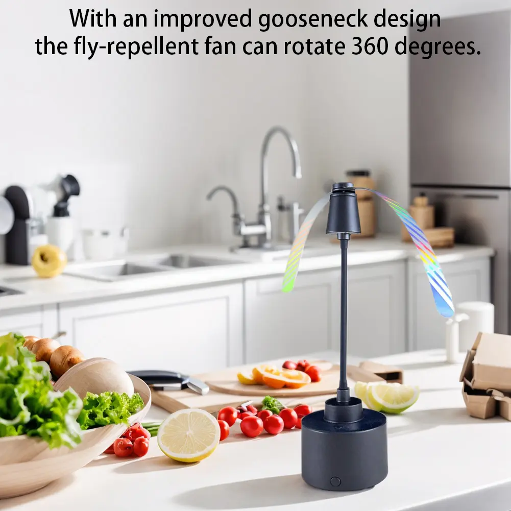 Fly Fans for Tables Fly Repellent Fan Soft Holographic Blades Table Top Fly Fan Hanging Bug Traps for Kitchen Restaurant