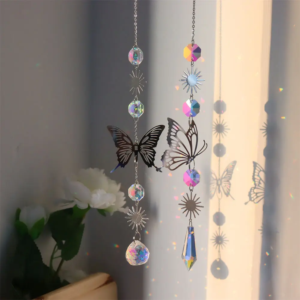 Crystal Butterfly Demon Eye Wind Chime Wind Chimes Crystal Wind Chimes Suncatcher with AB Coating for Home Garden