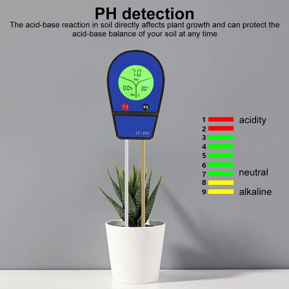 3-in-1 Digital Soil Test Meter Plant Temperature/Soil Moisture/PH Meter LCD Display for Gardening Farming and Outdoor Plants