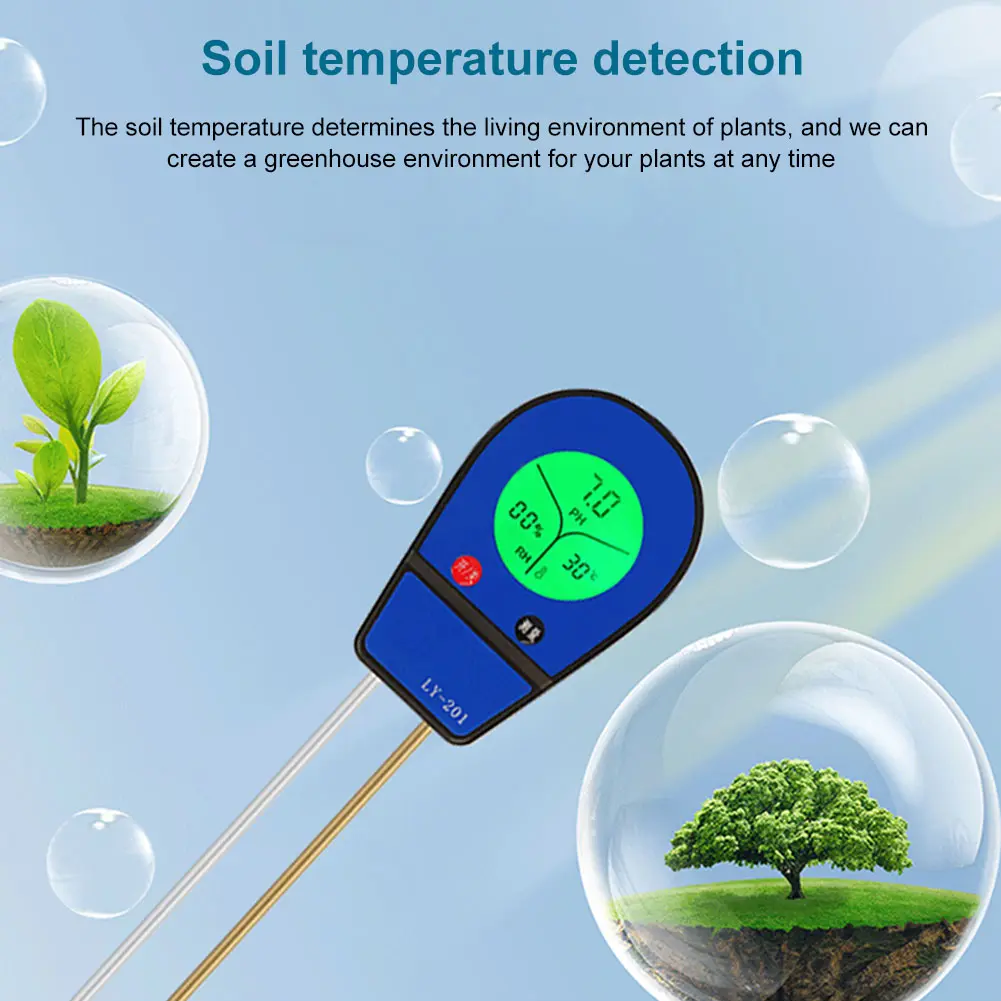 3-in-1 Digital Soil Test Meter Plant Temperature/Soil Moisture/PH Meter LCD Display for Gardening Farming and Outdoor Plants