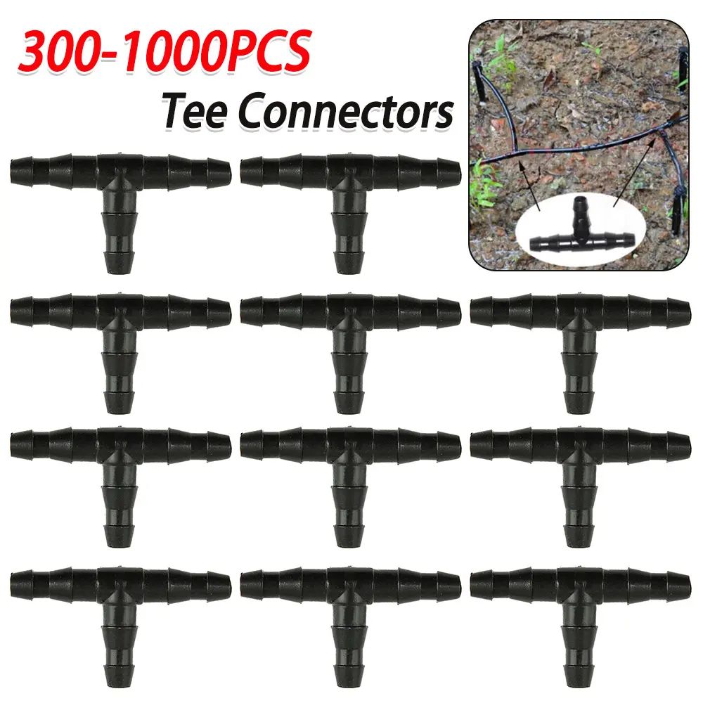 300-1000Pc Micro Drip Pipe Connector Plastic Micro Spray Joint Garden Hose Equal Tee Micro Drip Irrigation Pipe Barbed Connector