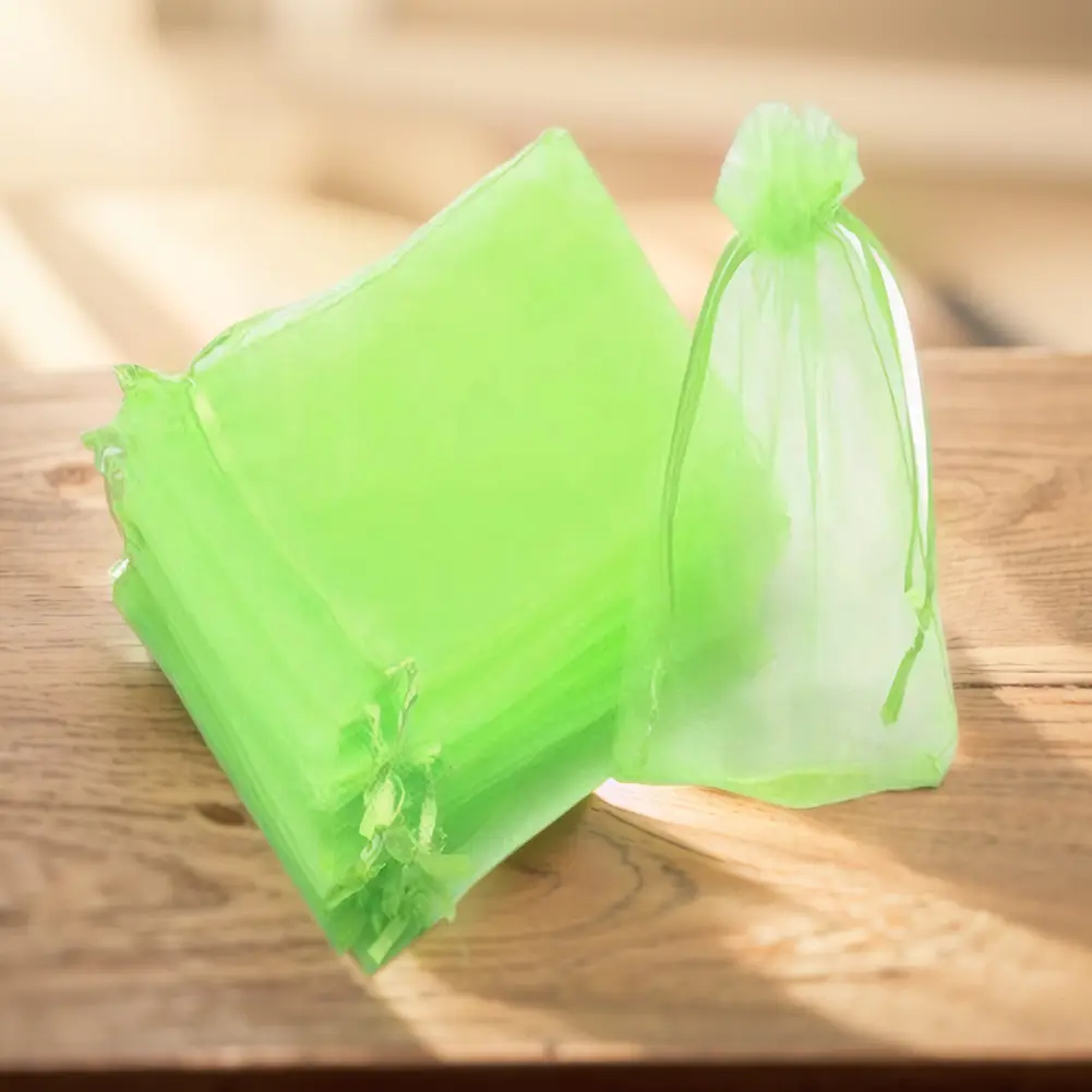 100Pcs Fruit Protection Bags Drawstring Green Fruit Netting Cover Fruit Netting Bags Protect Plants From Pest Birds Squirrels