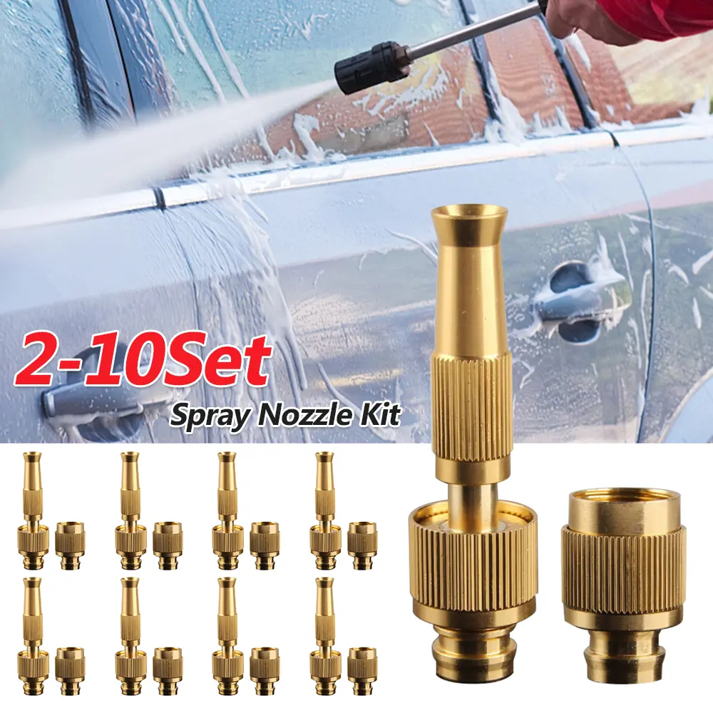 2-10Set Spray Nozzle Water Gun Brass High Pressure Direct Spray Sprinkler Quick Connector Adjustable Parts for Home Garden Hose