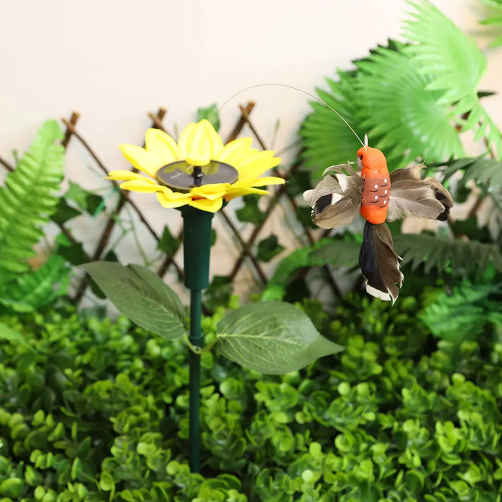 2-5PCS Solar Powered Flying Butterfly/Bird Sunflower Garden Decor Rotating Butterflies/Hummingbird Ornament Garden Stake Decor