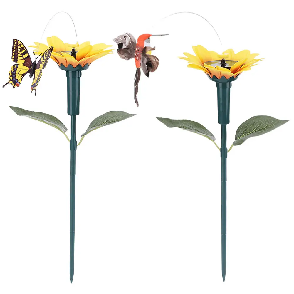 2-5PCS Solar Powered Flying Butterfly/Bird Sunflower Garden Decor Rotating Butterflies/Hummingbird Ornament Garden Stake Decor