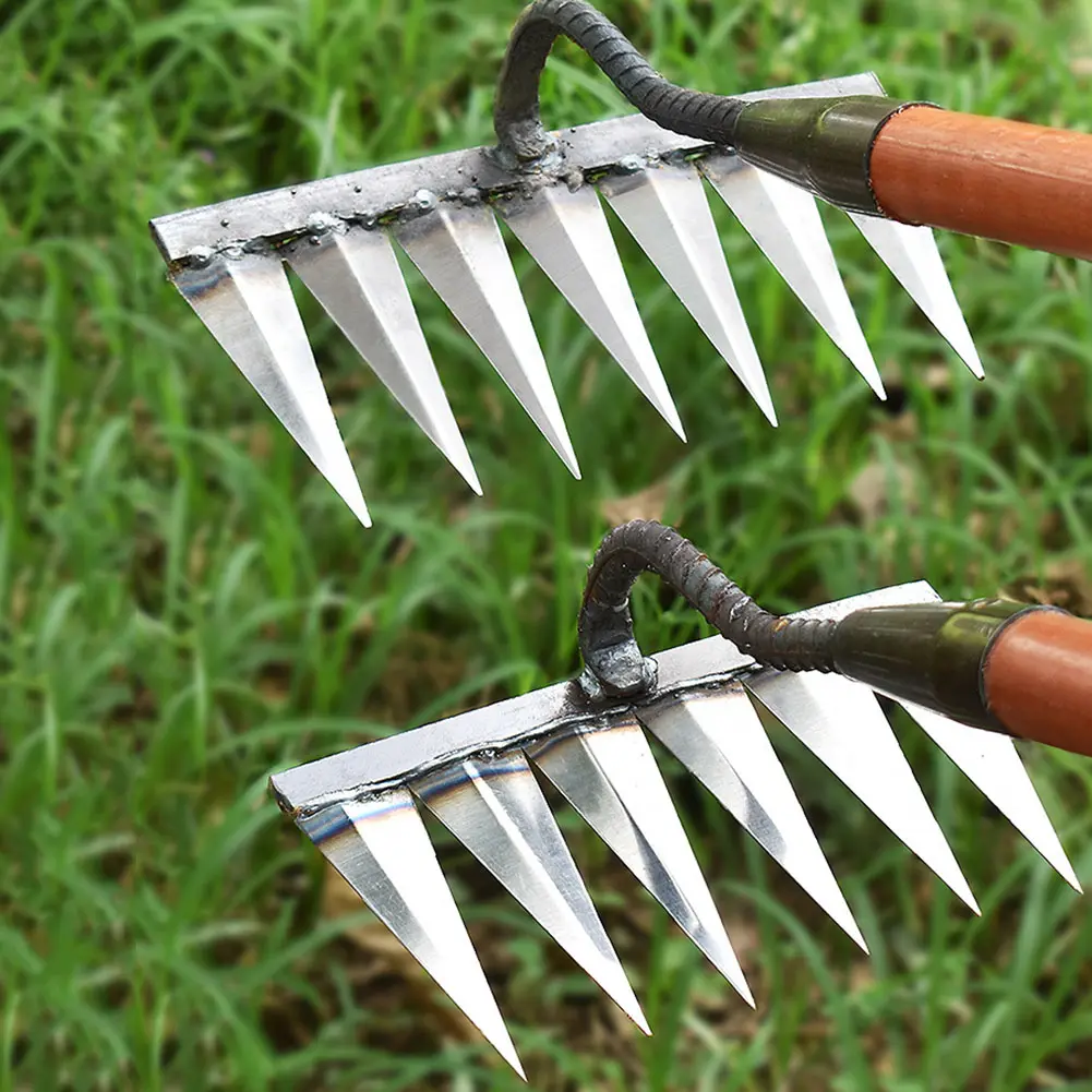 Weeding Hoe Rake Steel Nail Harrow Grasping Rake Loosening Soil Tool Tooth Nail Harrow Garden Hand Rake Tool Agricultural Tools