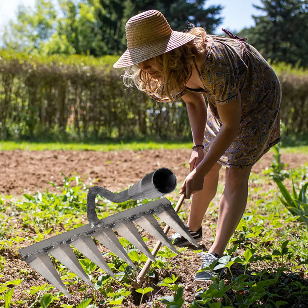 Weeding Hoe Rake Steel Nail Harrow Grasping Rake Loosening Soil Tool Tooth Nail Harrow Garden Hand Rake Tool Agricultural Tools