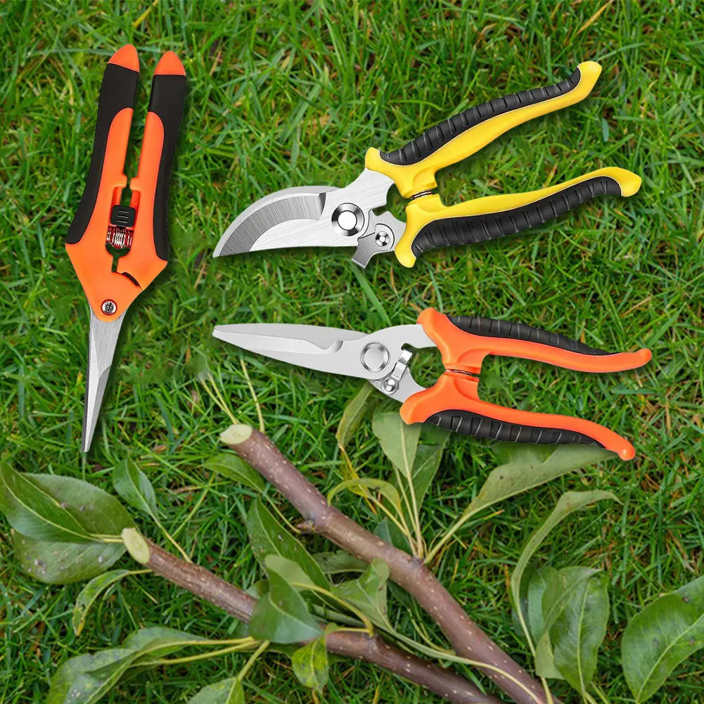 3Pcs Garden Pruning Shears Stainless Steel Handheld Clippers Flower Clippers for Harvesting Picking Indoor Outdoor Greenhouse
