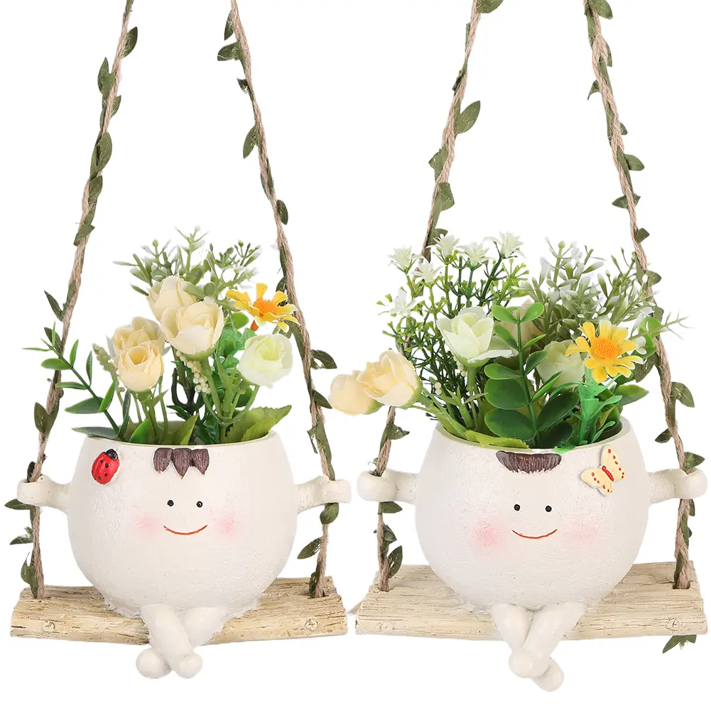 Rocking Chair/Swing Face Flower Pot Succulent Planter Cute Resin Head Planters Home Garden Supplies for Indoor Outdoor Plants