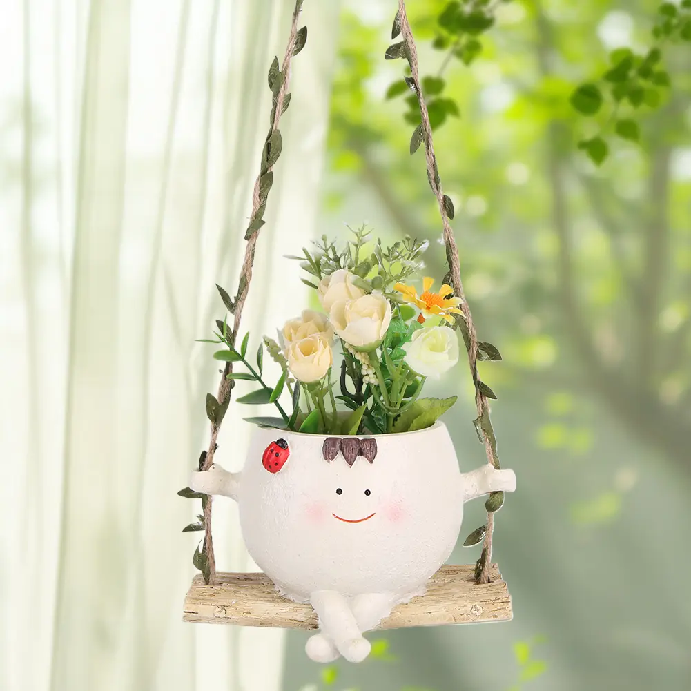 Rocking Chair/Swing Face Flower Pot Succulent Planter Cute Resin Head Planters Home Garden Supplies for Indoor Outdoor Plants