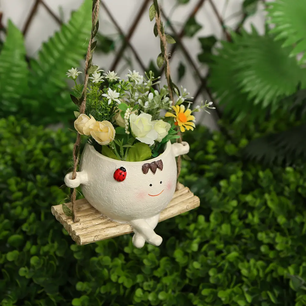 Rocking Chair/Swing Face Flower Pot Succulent Planter Cute Resin Head Planters Home Garden Supplies for Indoor Outdoor Plants