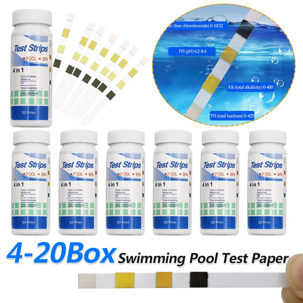 4-20Box 4 In 1 Test Paper Chlorine Immersion Hot Tub PH Test Spa Strips Test Water Test Strips Swimming Paper Pool Tester Tool