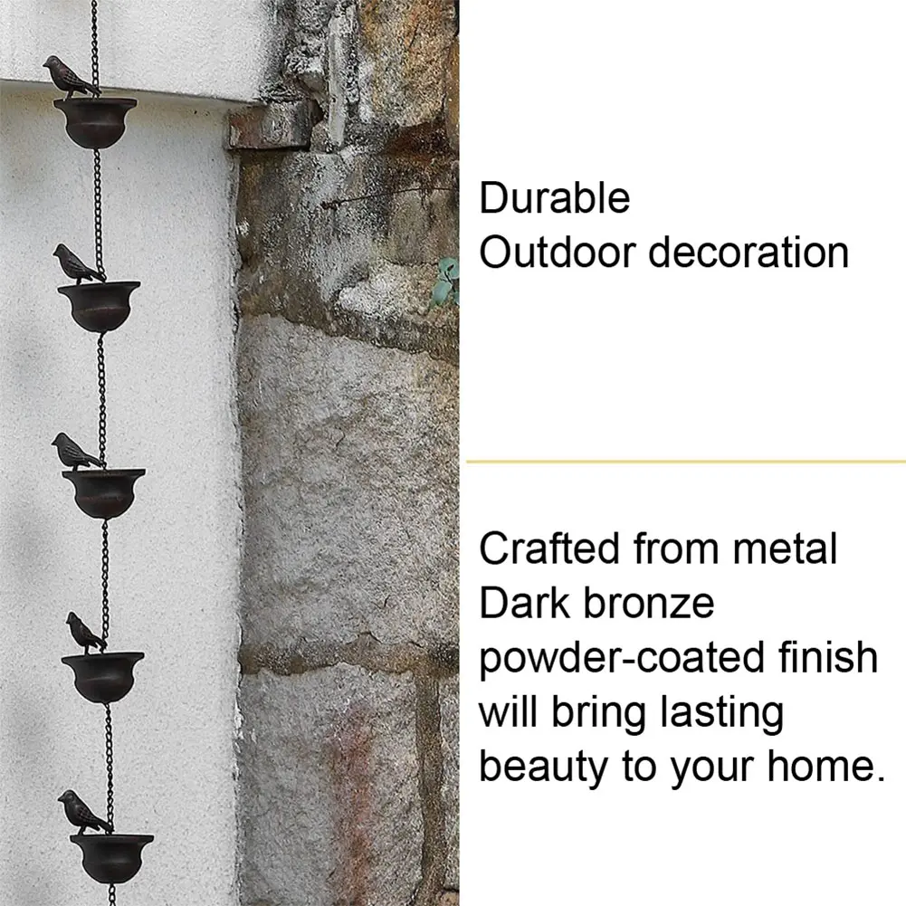 8 Feet Birds On Cups Rain Chain 8 Birds Cups Bronze Decorative Bird Rain Chain Drainage Rain Chain for Outdoor Courtyard Garden