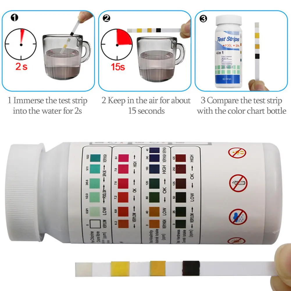 4-20Box 4 In 1 Test Paper Chlorine Immersion Hot Tub PH Test Spa Strips Test Water Test Strips Swimming Paper Pool Tester Tool
