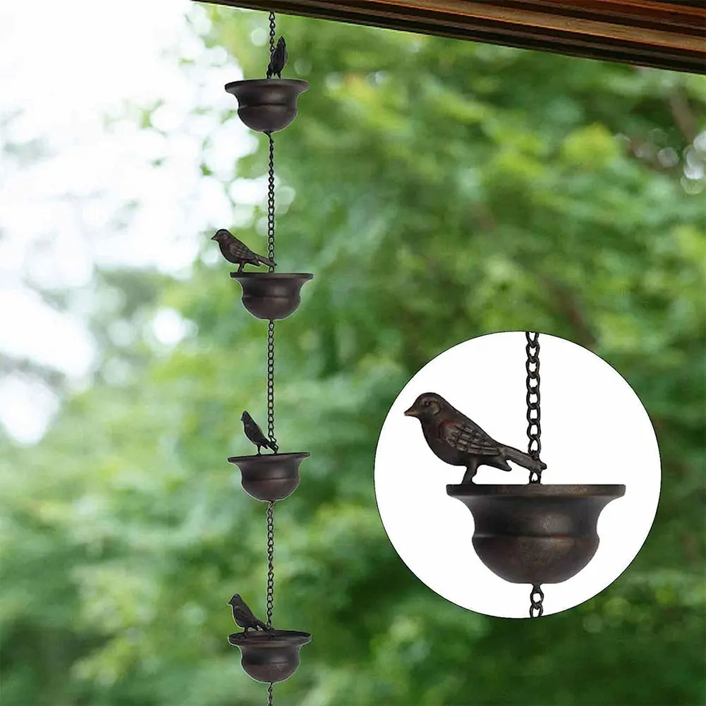 8 Feet Birds On Cups Rain Chain 8 Birds Cups Bronze Decorative Bird Rain Chain Drainage Rain Chain for Outdoor Courtyard Garden