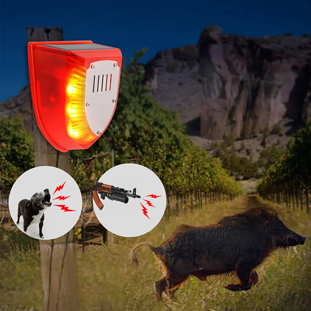 Solar Alarm Animal Repellent Anti-wild Boar Drive Professional Alarmanti-theft Flashing Remote Control Siren Sensor Alarm Light